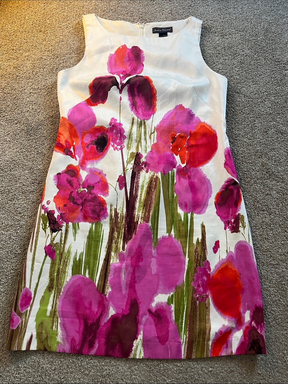 💐💐💐Jessica Howard Like New sz12 Vivid Bold Orange Purple Pink Floral Shift Dress - Picture 11 of 11